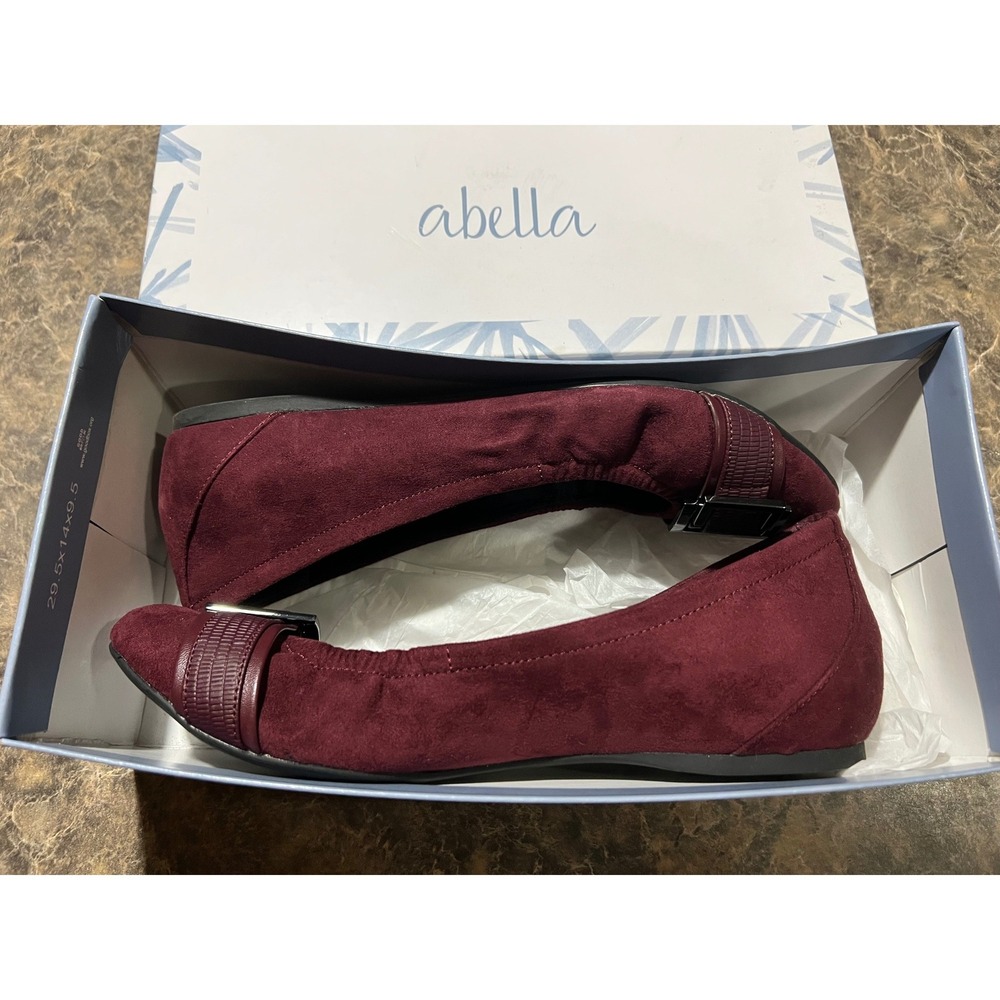 Abella Clara-Al Burgundy Microsuede Buckle Ballet Flats 8.5 M Round Toe Shoe